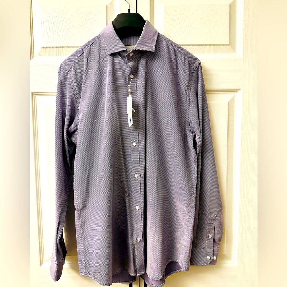 Arturo Calle Dress slim Fit shirt. Subtle purple stripes.